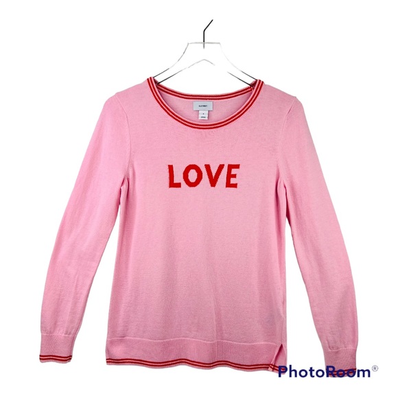 - Old Navy Pink and Red “LOVE” Crewneck Pullover Long Sleeve Sweater Size … - Picture 2 of 13